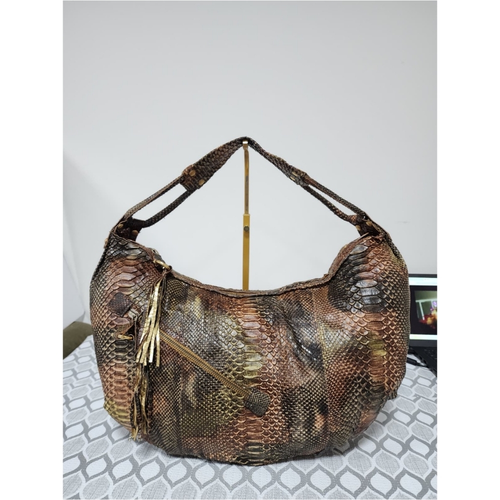 Salvatore Ferragamo Large Python Leather Hobo Bag Brown - Picture 5 of 13